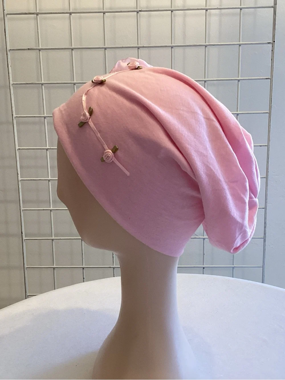 Pink Slouchy Beanie with Roses - Picture 5 of 5